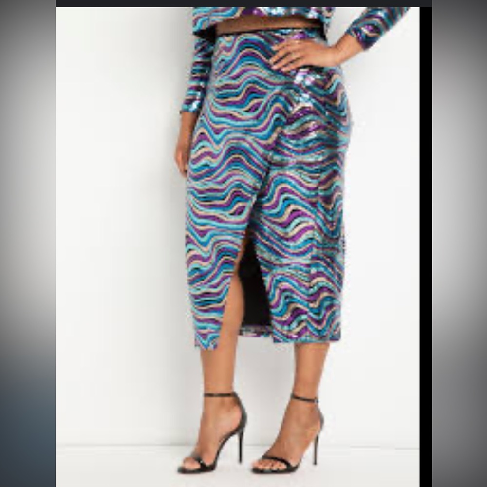 💜SOLD💙ELOQUII Wavy Sequin Crop Top and Midi Skirt - Picture 2 of 8